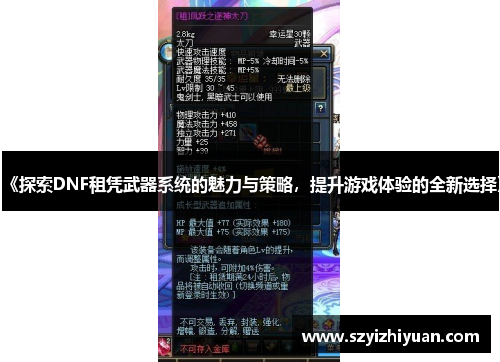 《探索DNF租凭武器系统的魅力与策略，提升游戏体验的全新选择》
